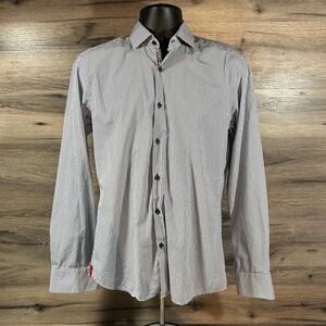 7 Downie St Cotton Button Up Mens 3/medium Long Sleeve Shirt White Blue